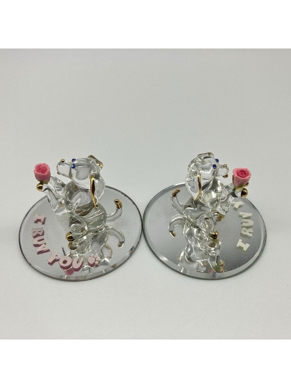 Glass Baron I Ruv You Glass Dog Figurines Pair 22k Gold Accents